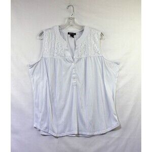 BYdesign Plus Size 1X Women's Sleeveless Lace Top White Button Front Casual